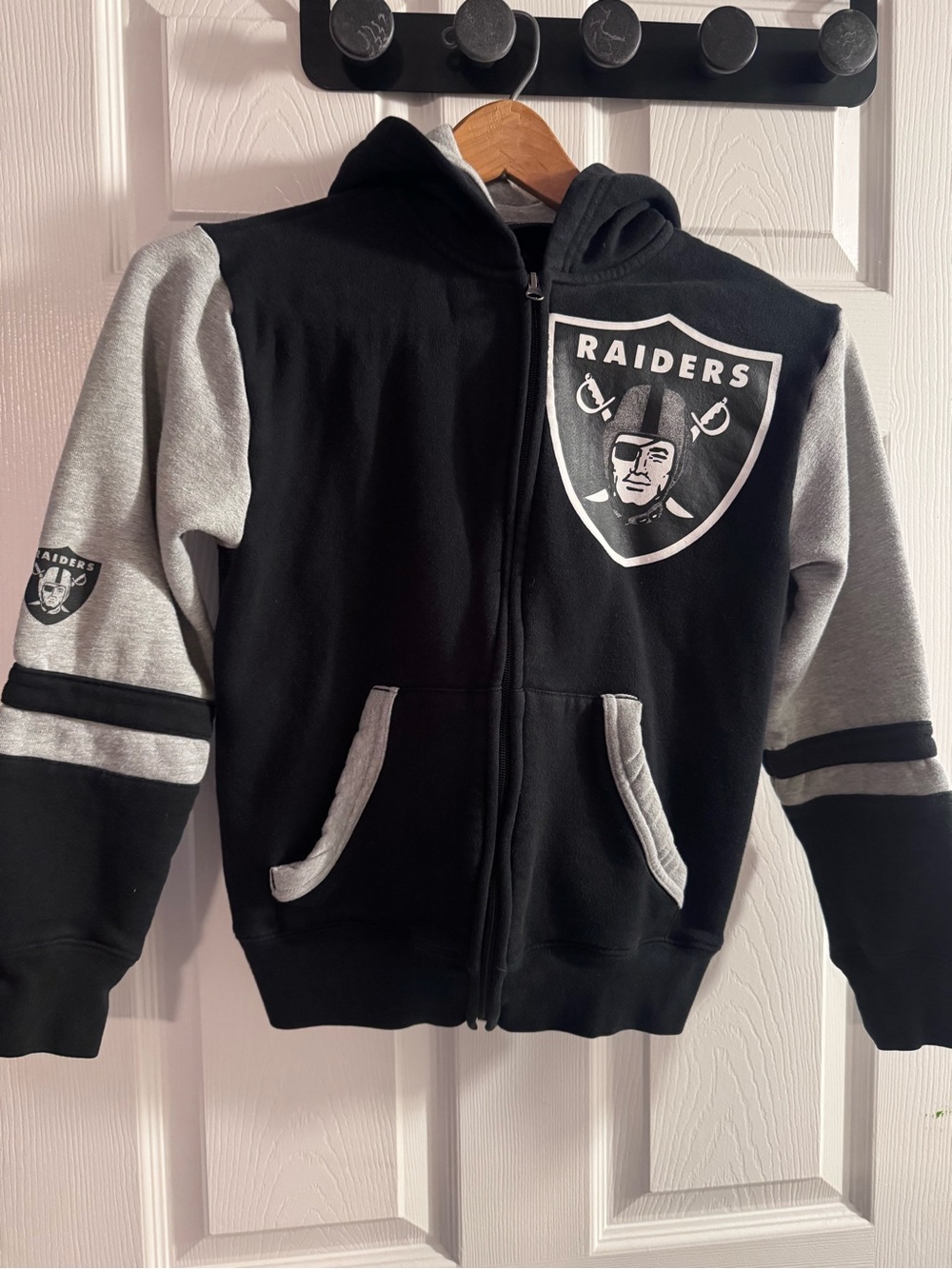 NFL Raiders Black and Gray Full-Zip Hoodie Youth size Medium